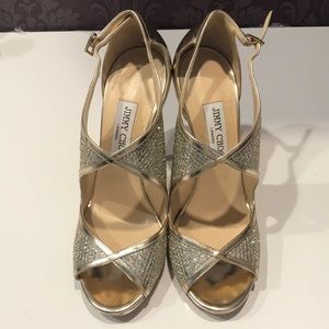 Jimmy Choo gold metallic leather sandals 38.5
